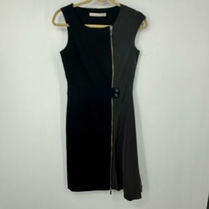 Karen Millen Tailored Sleeveless Dress Black Gray Zipper Womens 4 | R57